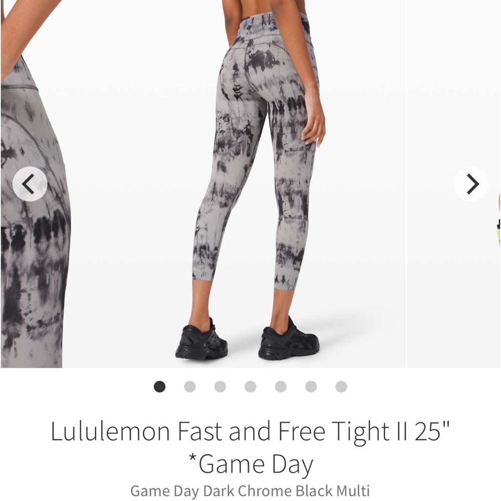 Lululemon Fast and Free Tight II 25" *Game Day, Dark Chrome Black Multi, size 8